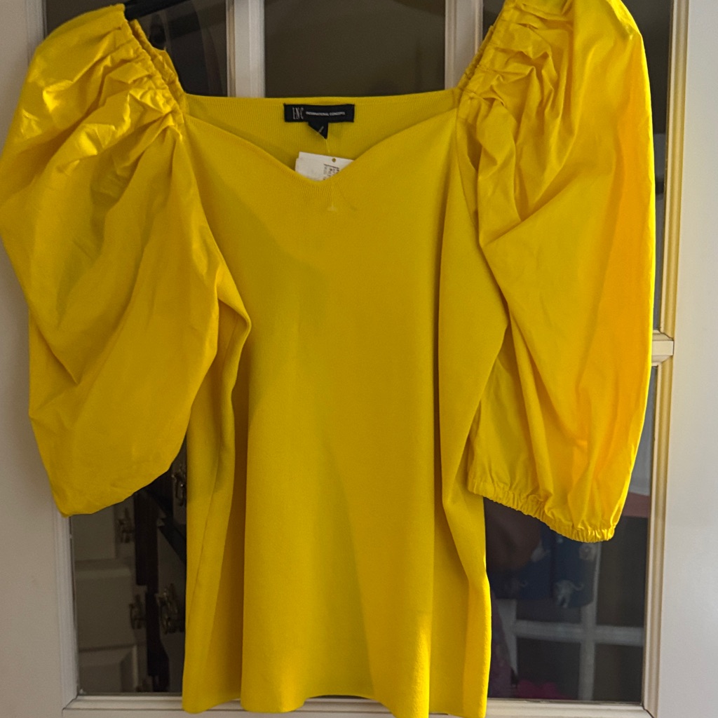 Brand New Inc International Concepts Yellow Puff Sleeve Blouse